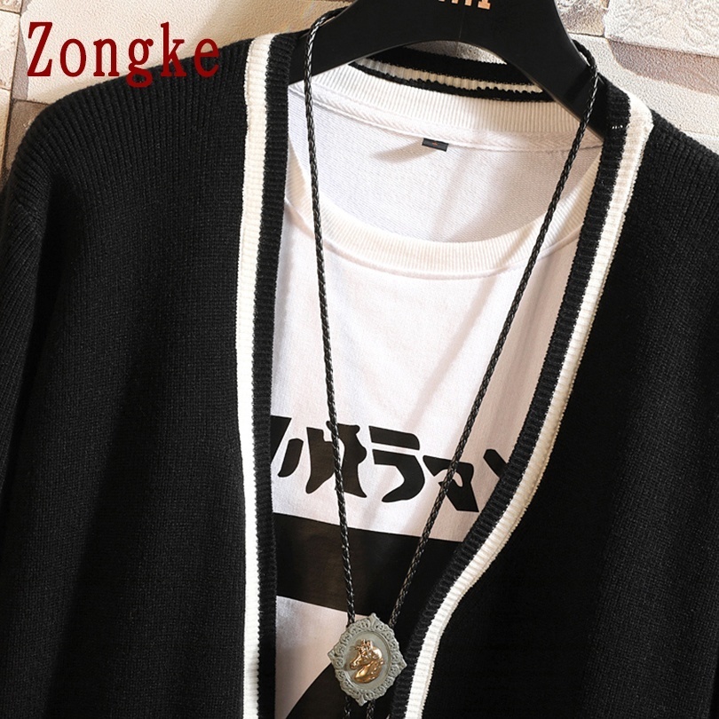 Zongke Autumn Korean Knitwear Cardigan Men Sweater Striped Sweaters For Men Slim Fit Winter Clothes M-XXXL 201118