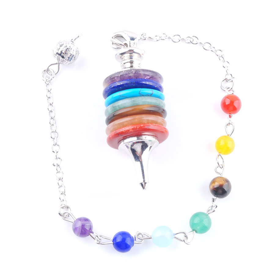 WOJIAER Natural Stone Pendulum Wicca Dowsing Reiki Pendant Wheels of Life Gems Jewelry 7 Chakra Pendulums Men Women Gift N3670