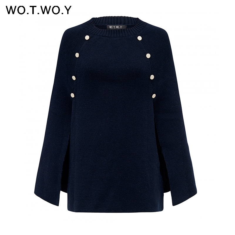 WOTWOY Knitted Cloak Sweater Women Casual Loose Shawl Autumn Winter Streetwear Poncho Women Sweater And Pullovers Plus Size T200128