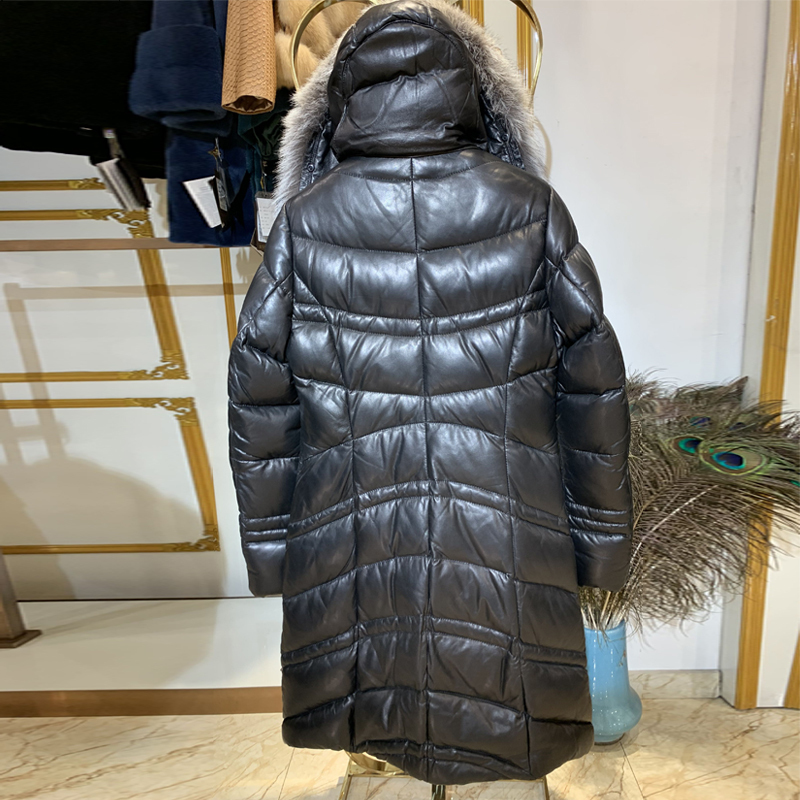 Winter leather Down jacket Women Winter plus velvet hooded Coats Down Winter Jacket coat Woman Outwear warm portable 52 size 201030