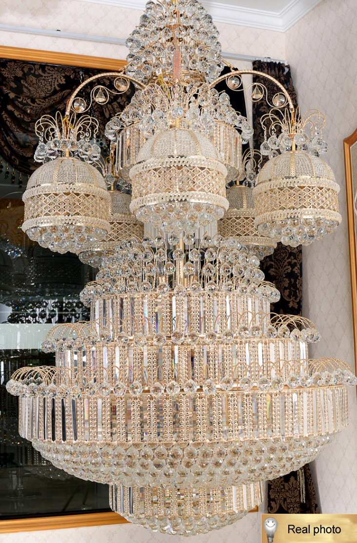 American Big Golden Crystal Chandelier LED Light European Large Luxurious K9 Crystal Chandeliers Lights Fixture Indoor Lighting Dia100cm 120cm