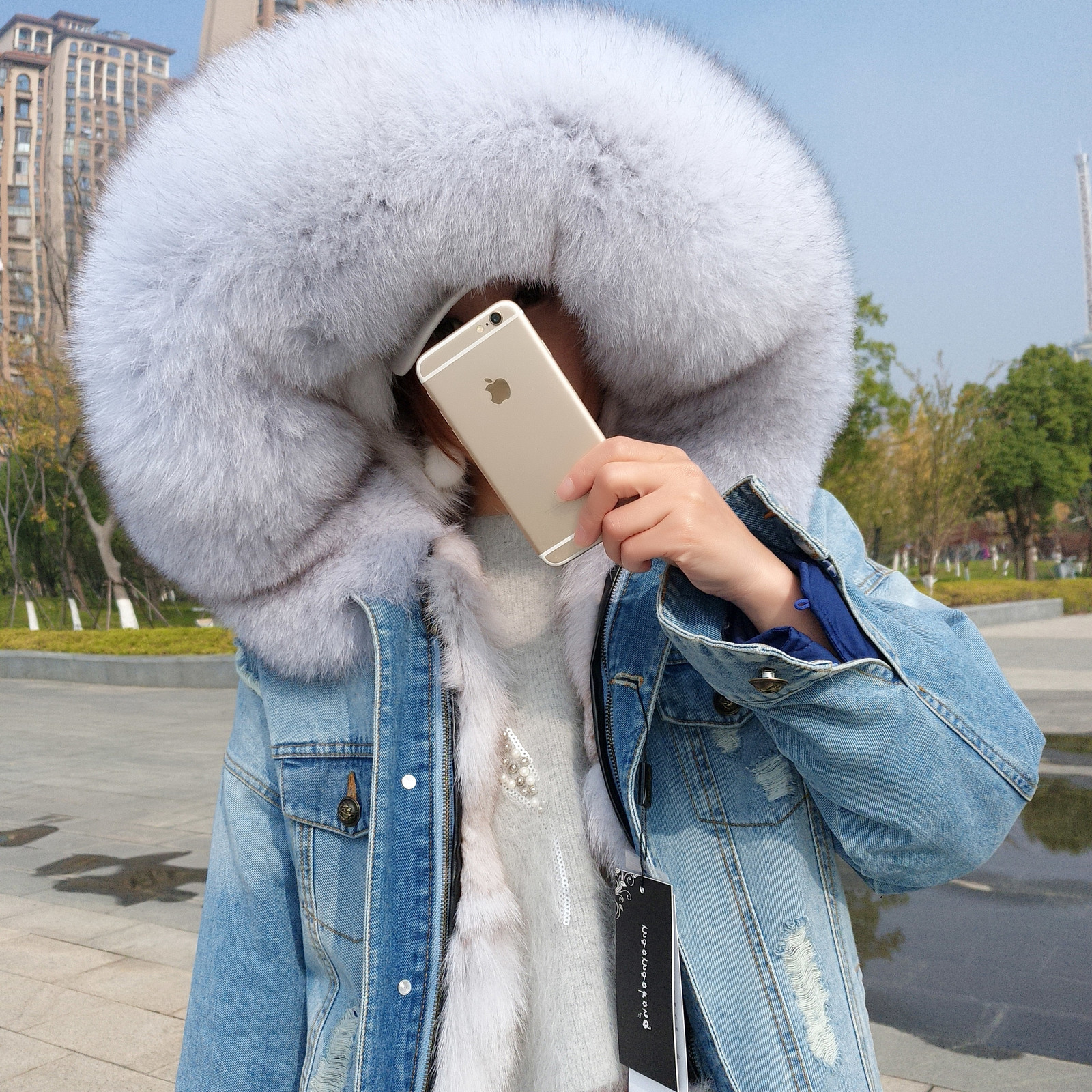 women's fur jacket denim jacket natural fox fur lining jacket ladies women winter warm cotton coat 201112