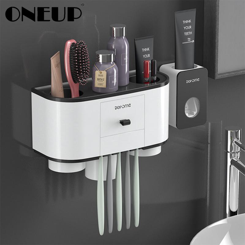 ONEUP Toothbrush Holder Automatic Toothpaste Dispenser Squeezer Wall Mount Bathroom Storage Rack Home Bathroom Accessories Sets
ONEUP Toothbrush Holder Automatic Toothpaste Dispenser Squeezer Wall Mount Bathroom Storage Rack Home Bathroom Accessories Sets
