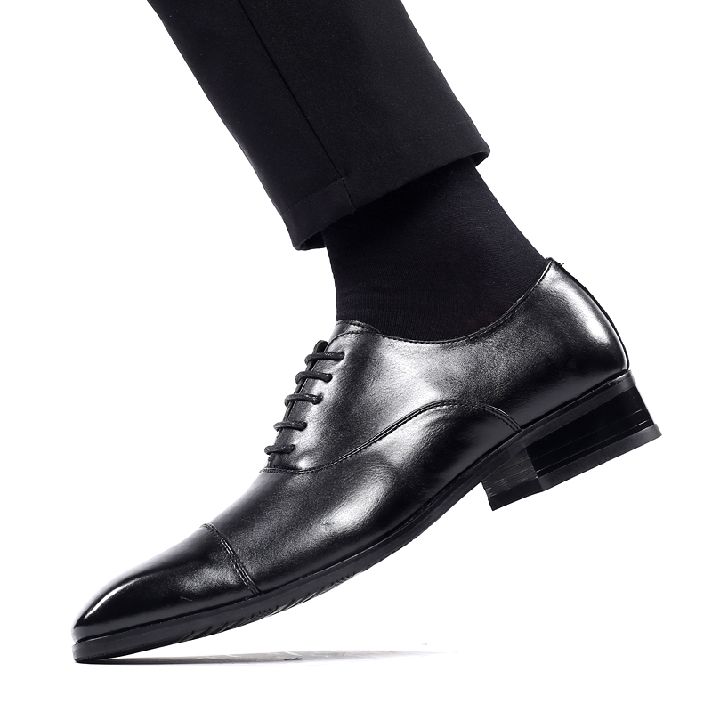 Misalwa Cap-toe Classic Men Dress Shoes Wing-tip Derby PU Leather Big Size 38-46 3.5CM Heel Elegant Suit Business Formal Oxfords 201215