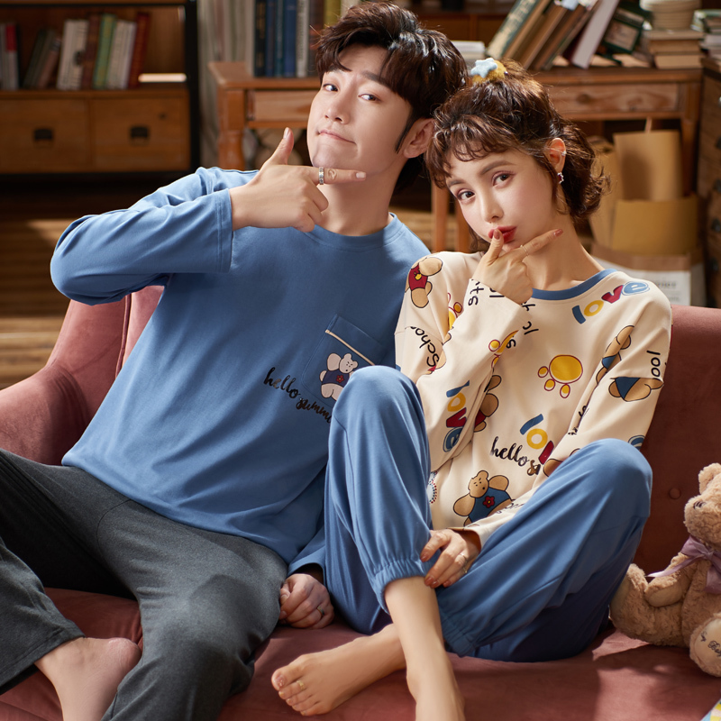 Couple Loungewear Pijama Autumn Winter New Fashion Couples Pajamas Men and Women Matching 100%Cotton Sleepwear Pajama Set Couple 201023