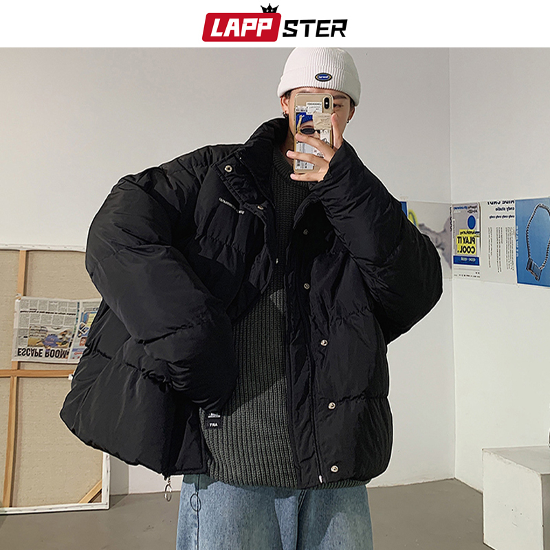 LAPPSTER Men Japanese Streetwear Black Puffer Jacket Mens Harajuku Hip Hop Winter Bubble Jackets Coats Couple Korean Parka 201127