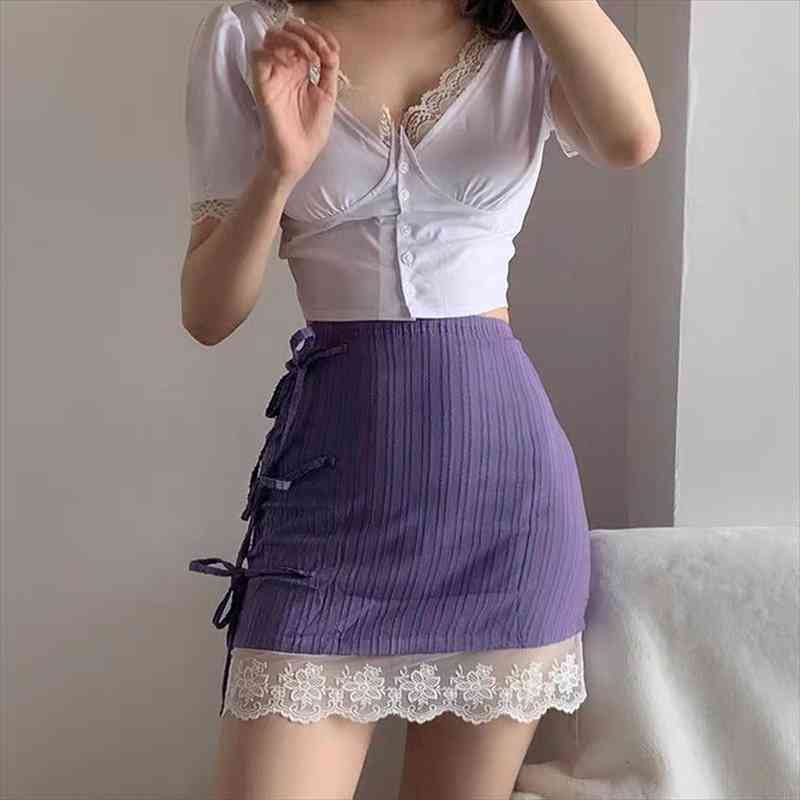 Summer French Retro High Waist Strappy Skirt Feminine Lace Stitching Bag Hip Mini Skirt Purple Slim Casual Isinbobo Y2k, Black
Summer French Retro High Waist Strappy Skirt Feminine Lace Stitching Bag Hip Mini Skirt Purple Slim Casual Isinbobo Y2k, Black