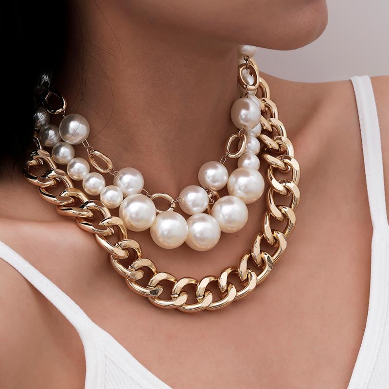 Chokers Multilayer Retro Exaggerated Cuban Imitation Pearl Chain Necklace Women Punk Hip Hop Large Beaded Thick Necklaces Girl Jewelry
Chokers Multilayer Retro Exaggerated Cuban Imitation Pearl Chain Necklace Women Punk Hip Hop Large Beaded Thick Necklaces Girl Jewelry