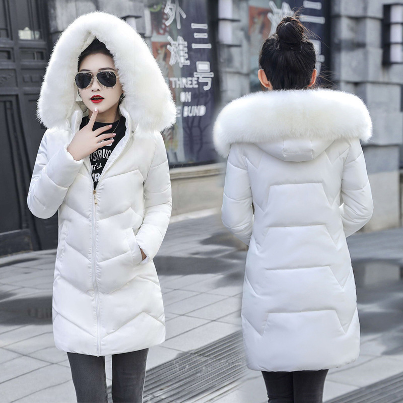 Winter Coat Women Thicken Down Cotton Jacket Hooded Fur Collar Mid-Long Outerwear Warm Snow Cotton Padded Jacket 201217