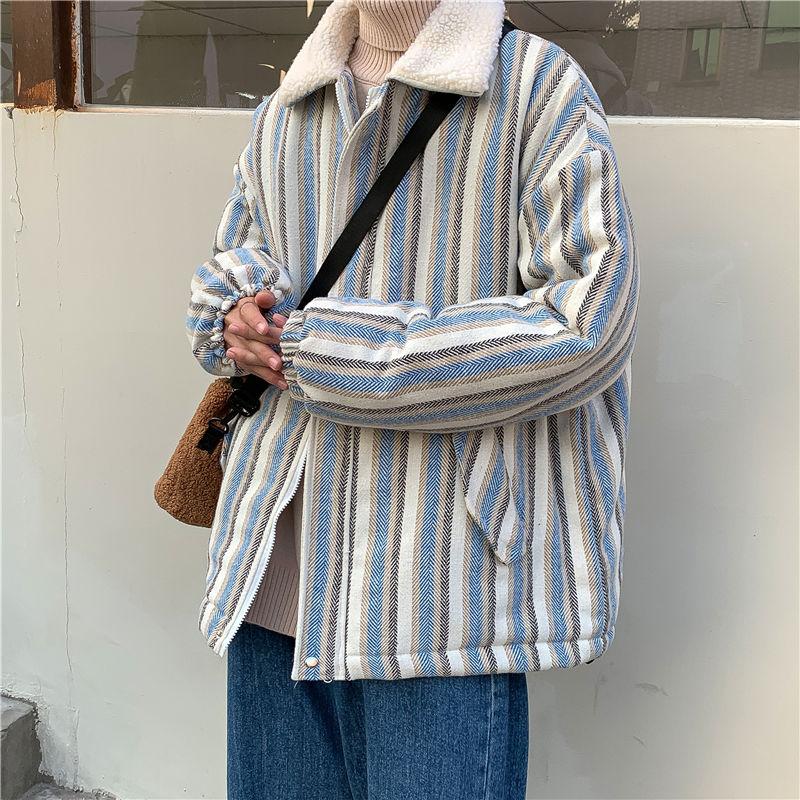 2020 Autumn And Winter New Youth Popular Lamb Hair Striped Loose Large Size Woolen Cloth Cotton Clothing Fashionable Casual Top, Blue 
2020 Autumn And Winter New Youth Popular Lamb Hair Striped Loose Large Size Woolen Cloth Cotton Clothing Fashionable Casual Top, Blue