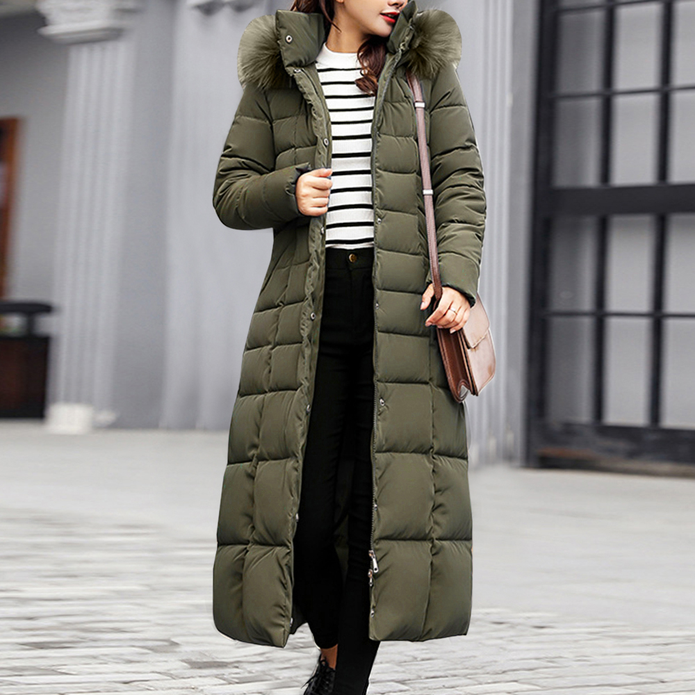 Trendy Maxi Coat: Women's Cotton Padded Long Puffer Jacket For Winter