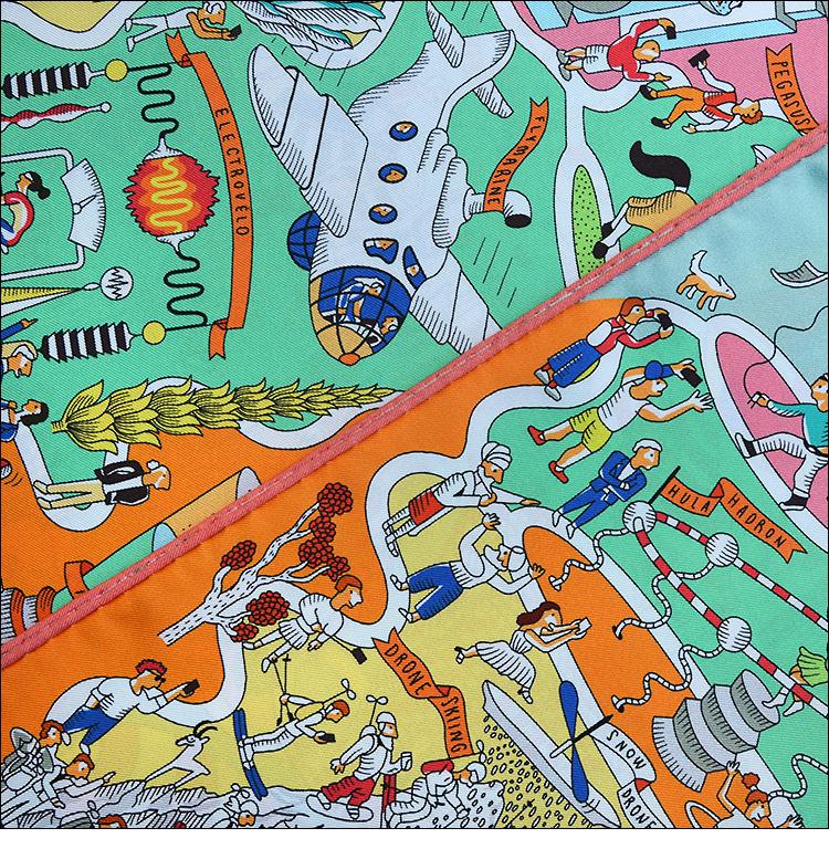 Scarves HuaJun 2 Store||Send Daughter "Exposition Universelle" 90 Silk Square Scarf, Twill Printing, Anti-wrinkle, Hand Sewing1