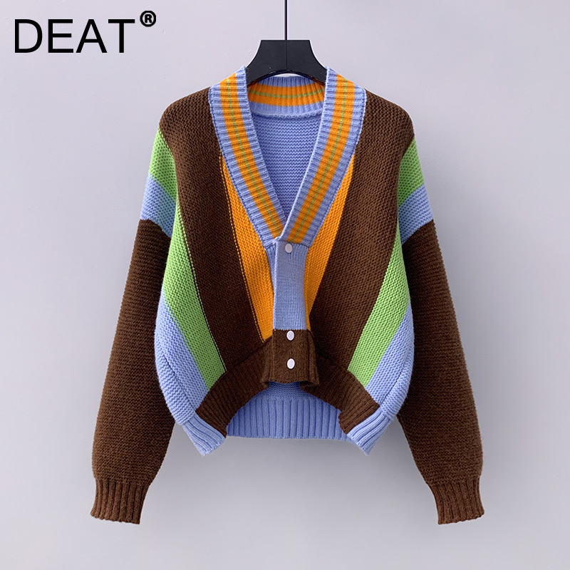 DEAT Woman Sweater Knitted Cardigan Hit Color Long Sleeve V Collar Loose Wild Casual Style 2021 New Autumn Fashion 15XM263, Brown
DEAT Woman Sweater Knitted Cardigan Hit Color Long Sleeve V Collar Loose Wild Casual Style 2021 New Autumn Fashion 15XM263, Brown