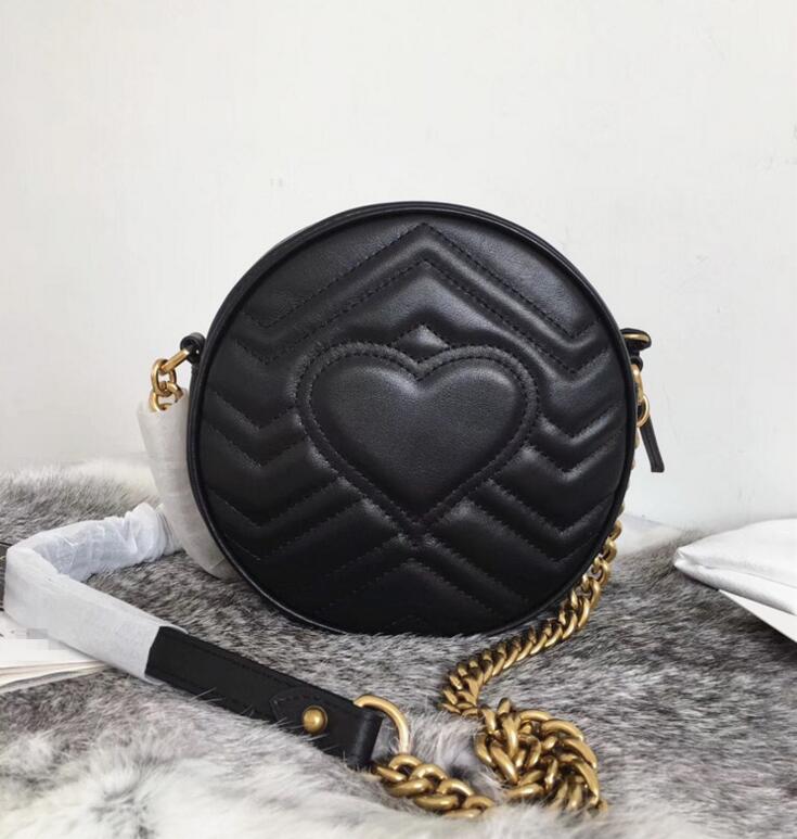 

hot Fashion Women Diagonal Pouch Bags Cowhide Black Mini Chain Shoulder Bag Leather Round Handbags 550154 Marmont, No box