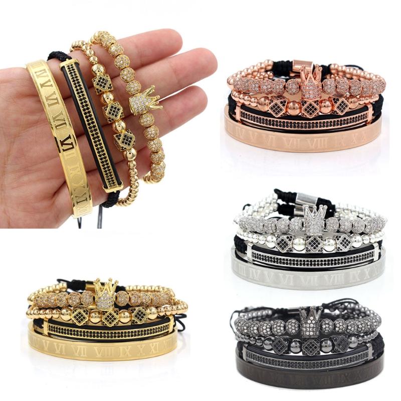4 Pcs Imperial Crown King Bracelet Luxury Charm Roman Numeral Bracelet Pave CZ Zircon Bangle For Men Women Jewelry
4 Pcs Imperial Crown King Bracelet Luxury Charm Roman Numeral Bracelet Pave CZ Zircon Bangle For Men Women Jewelry