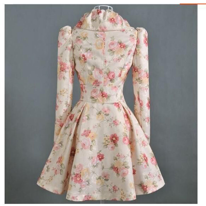 Women Windbreaker Coat Print New Fashion Women's Printing Rose Large Lapel LadiesWindbreaker 201211