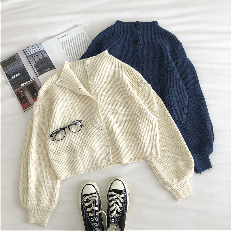 Retro Turtleneck Single-Breasted Sweater Women's cardigans Autumn New Korean Loose Long-Sleeved knit Cardigans Fashion Full 201109