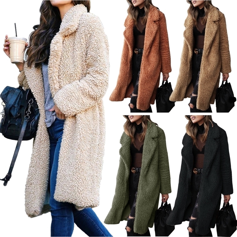 Autumn grace Winter Faux Fur Coat Women Warm Teddy Bear Coat Ladies Fur Jacket Female Teddy Outwear Plush Overcoat Long Coat 201217