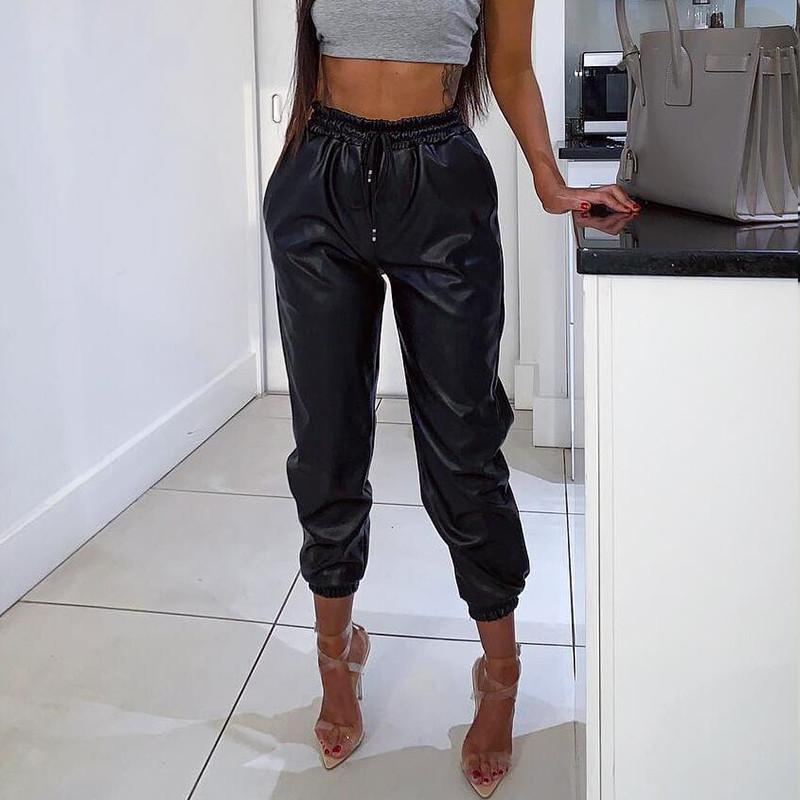 Vintage Drawstring PU Leather Joggers Pants Women Harem Trousers Solid Color High Waist Slim Long Pant Elegant Lady Sweatpants, Black
Vintage Drawstring PU Leather Joggers Pants Women Harem Trousers Solid Color High Waist Slim Long Pant Elegant Lady Sweatpants, Black