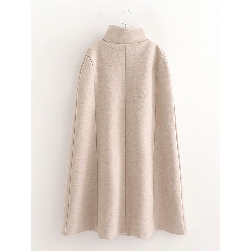 Winter Cloaks Women Fashion Solid Stand Collar Wool Capes Pockets Thick Coat Elegant Sleeveless A Line Female Ladies Outwear 201214