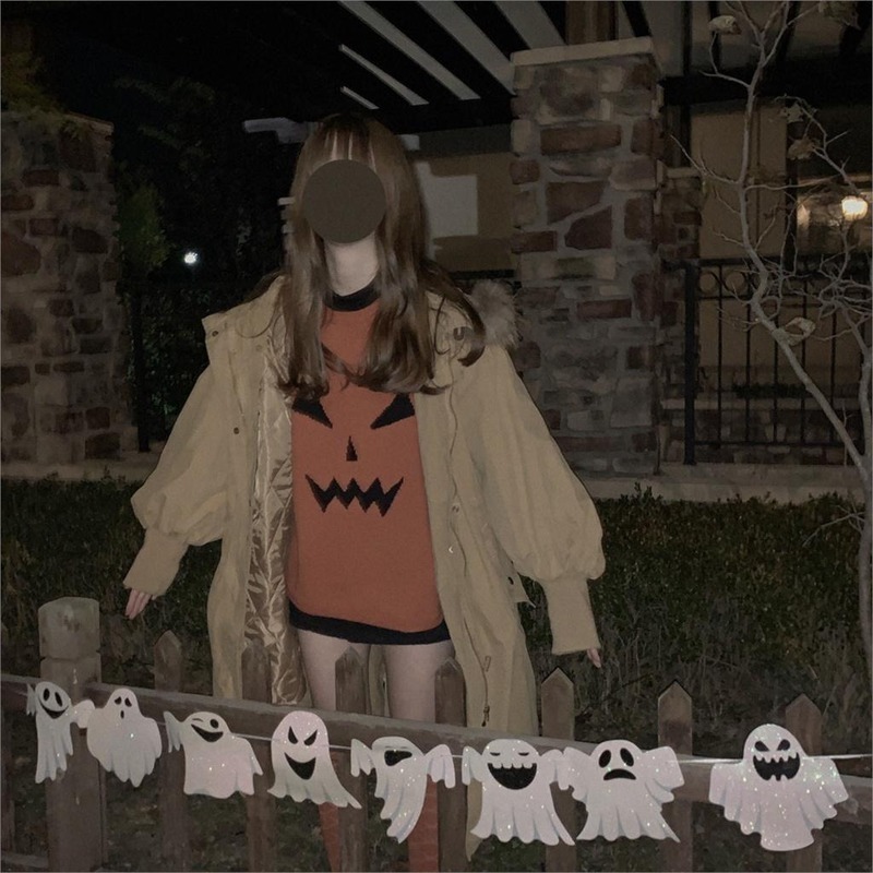 Yangelo Halloween Party Sweaters Women Pullovers Pumpkin Grimace Sweaters Women Sweet Style Women Sweaters Gothic Girl Harajuku 201017