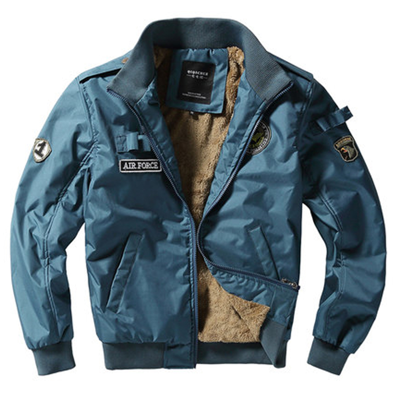 Bomber Jacket Ma1 Air Force Pilot Casual New Arrival Military Style Men Thick Fleece Velvet Coat Winter Male Green Blue Khaki 201218