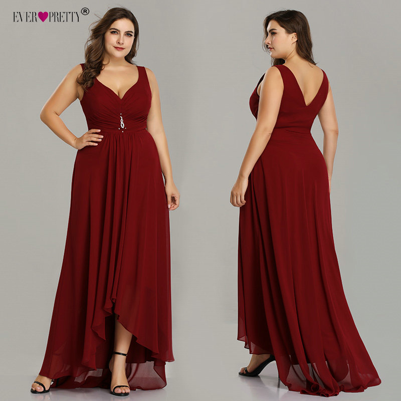 Plus Size Evening Dresses Long Elegant Burgundy Aline Sleeveless Crystal High Low Ever Pretty Special Occasion Dresses 201114