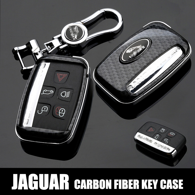 2025 new For Jaguar XE XF XJ FPACE Carbon Fiber Style Car Remote Key Shell Fob Case Cover with Metal KeyChain7180368 Free shipping