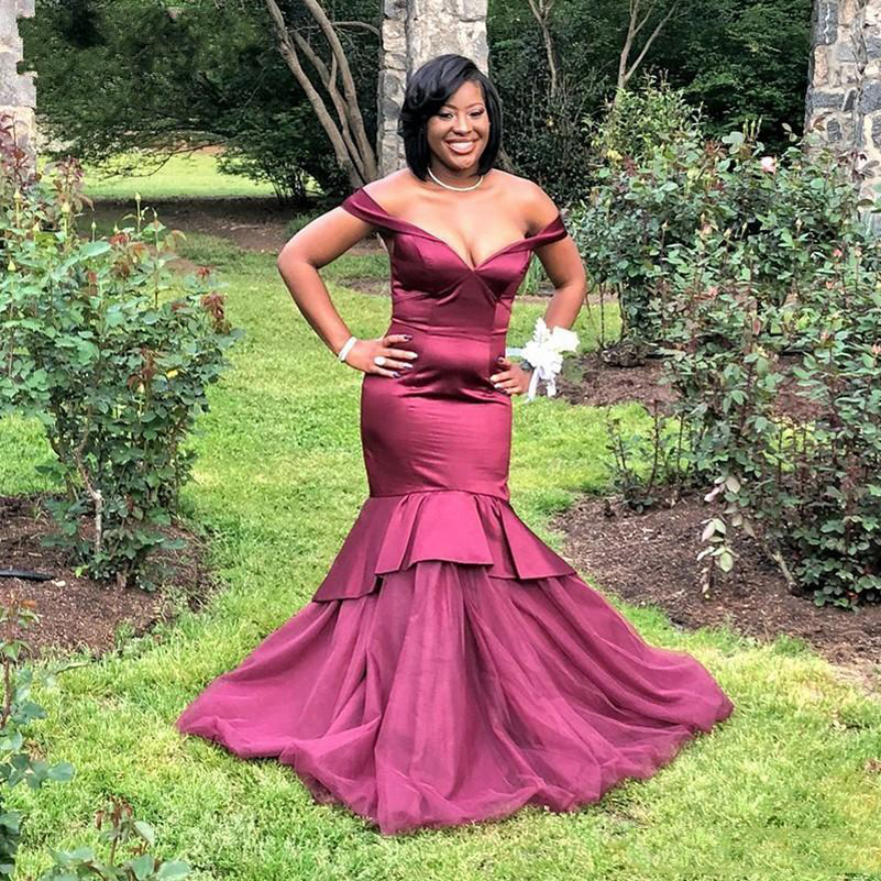 African Burgundy Off Shoulder Mermaid Tulle Satin Evening Dresses Short Sleeves Sweep Train Plus Size Formal Prom Party Gowns, White
African Burgundy Off Shoulder Mermaid Tulle Satin Evening Dresses Short Sleeves Sweep Train Plus Size Formal Prom Party Gowns, White