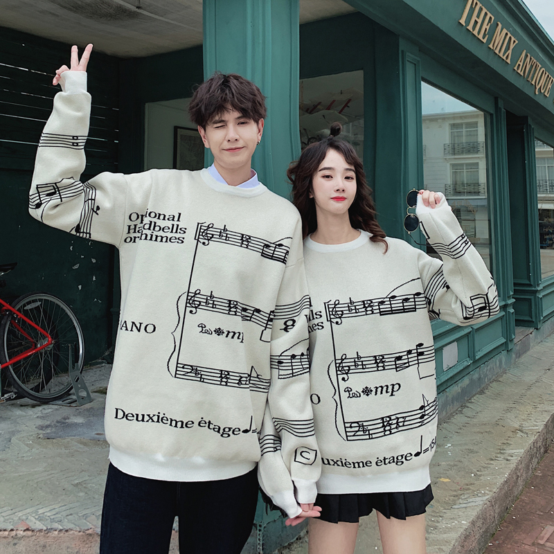 Autumn And Winter New Fashion Casual Couples Sweater Round Neck Korean Version Of The Male Printing Pullovers White S-2XL 201022