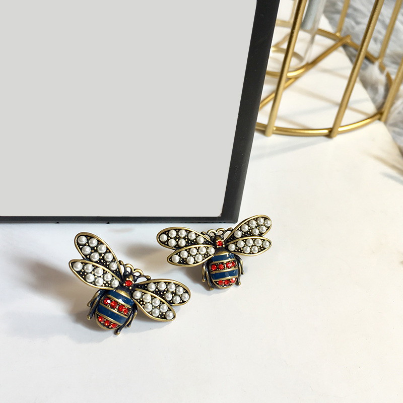 fahion Stainless steel Bee Pearl Stud Earrings 18k Gold Stud Earrings rose gold stud earrings for woman