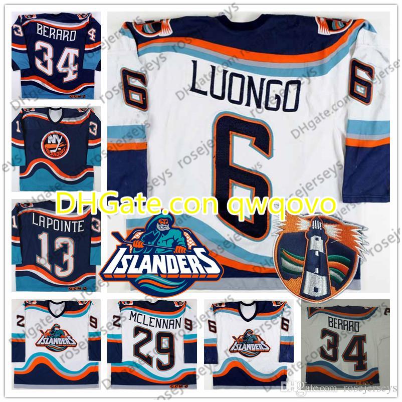 New York Islanders Fisherman #6 Chris Luongo 13 Claude Lapointe 29 Jamie McLennan 34 Bryan Berard Vintage Hockey Blue White Jerseys S
New York Islanders Fisherman #6 Chris Luongo 13 Claude Lapointe 29 Jamie McLennan 34 Bryan Berard Vintage Hockey Blue White Jerseys S