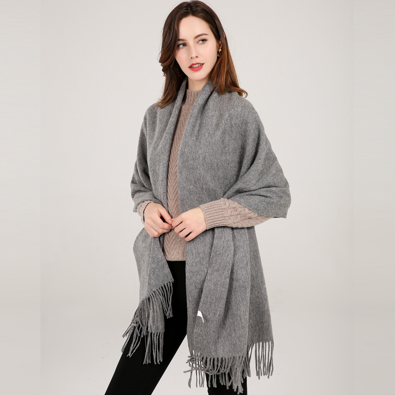 Women 100% Real Wool Shawl Red Scarf Winter Echarpe Large Pashmina Wraps Tassel Cashmere Foulard Solid Pure Wool Scarves Capes 201214
