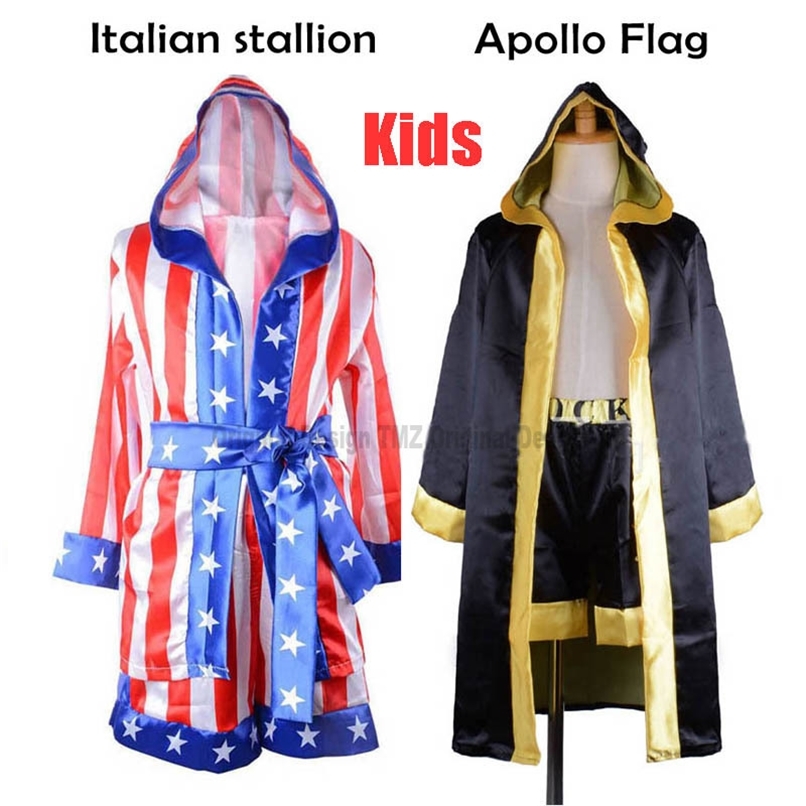 Children Boy Red Black Rocky Balboa Boxer Clothes with shorts Movie Boxing Robe Flag Pattern/Italian stallion Halloween Costumes 201216, Black;red
Children Boy Red Black Rocky Balboa Boxer Clothes with shorts Movie Boxing Robe Flag Pattern/Italian stallion Halloween Costumes 201216, Black;red