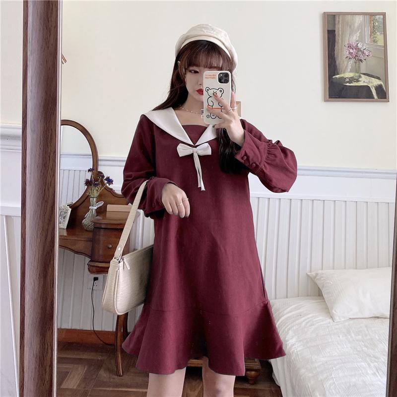 Fall NewWomen Sweet Navy Collar Bow Middle Length Dress Japanese Vintage College Style Harajuku Lovely Loose Straight Doll Dress, Blue
Fall NewWomen Sweet Navy Collar Bow Middle Length Dress Japanese Vintage College Style Harajuku Lovely Loose Straight Doll Dress, Blue