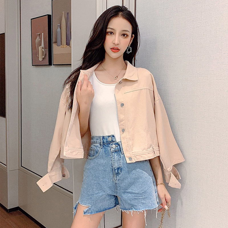 Spring Short Denim Women's Jacket Long Sleeve Casual Vintage Jeans Jackets Korean Style Streetwear Ladies Outwear White 201017