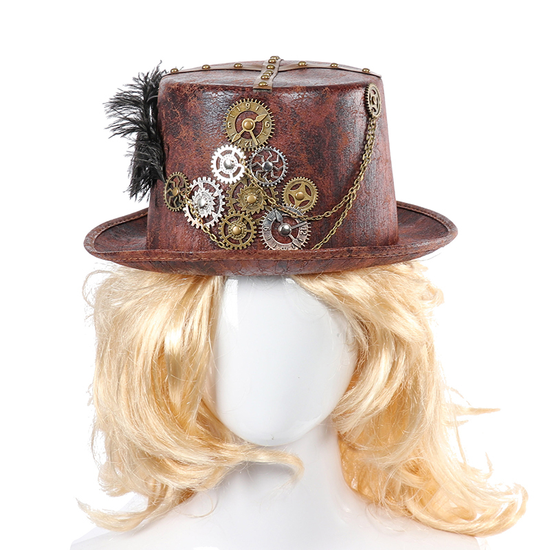 Steampunk Retro Hats Carnival Cosplay Bowler Gear Chain Feather Decor Party Caps Halloween Brown Round Top Hats For Men Women T200620
Steampunk Retro Hats Carnival Cosplay Bowler Gear Chain Feather Decor Party Caps Halloween Brown Round Top Hats For Men Women T200620