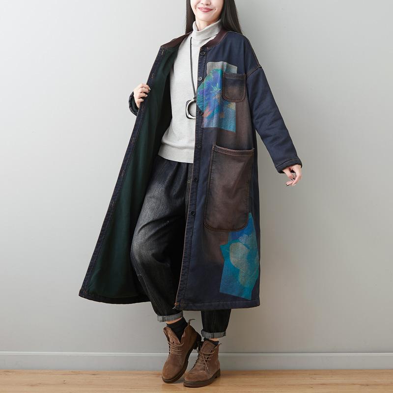 2020 Thicken Warm cowboy Windbreaker Women Winter Fleece Denim Trench Vintage Long O-neck Coat Slingle Breasted jean Overcoat 93, Deep blue
2020 Thicken Warm cowboy Windbreaker Women Winter Fleece Denim Trench Vintage Long O-neck Coat Slingle Breasted jean Overcoat 93, Deep blue