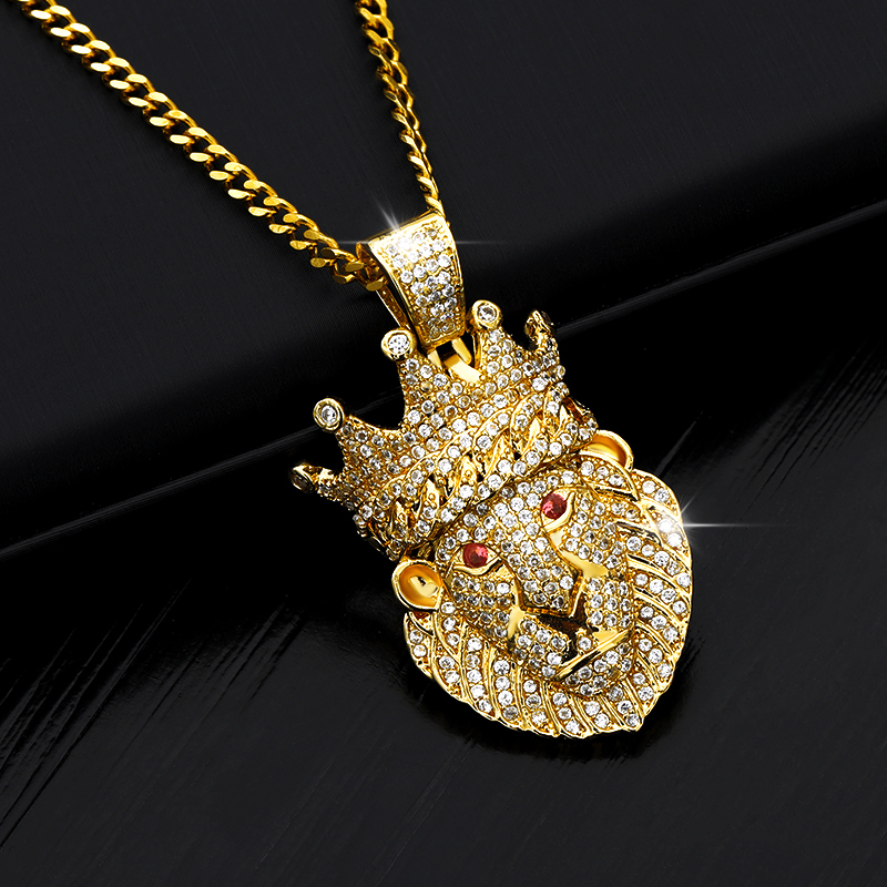 Lion Head Pendant Necklace Hip hop Punk Gold/ Platnium Color Zircon Choker Chain Ice Out Necklace for Women Men Jewelery Gift 201013