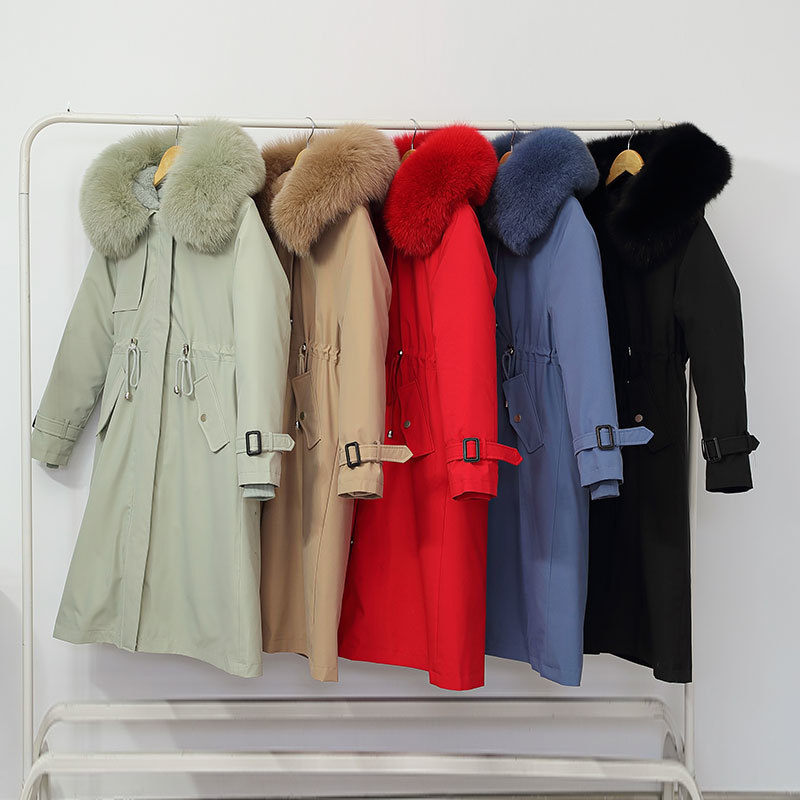 Fashion Cotton Liner Parker Parkas New Winter Jacket Women Long Hooded Parka Adjustable Waist Warm Fur Collar Coat 201019