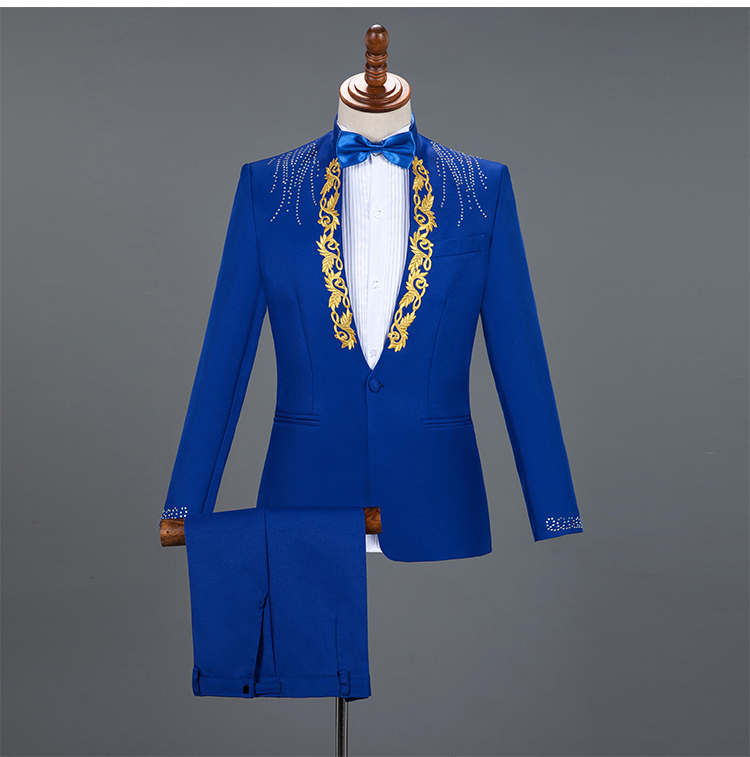 Red Sparkly Crystals Embroidery Blazers Suit Wedding Groom White Stage Chorus Men Dresses Singer Host 2-Piece Set Costume 201109