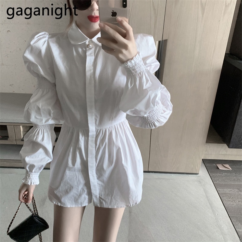 Gaganight Fashion Women Two Pieces Set White Long Sleeve Shirt Vintage Embroidery Flower Tube Suit 2Pieces Set Dropshipping 201119