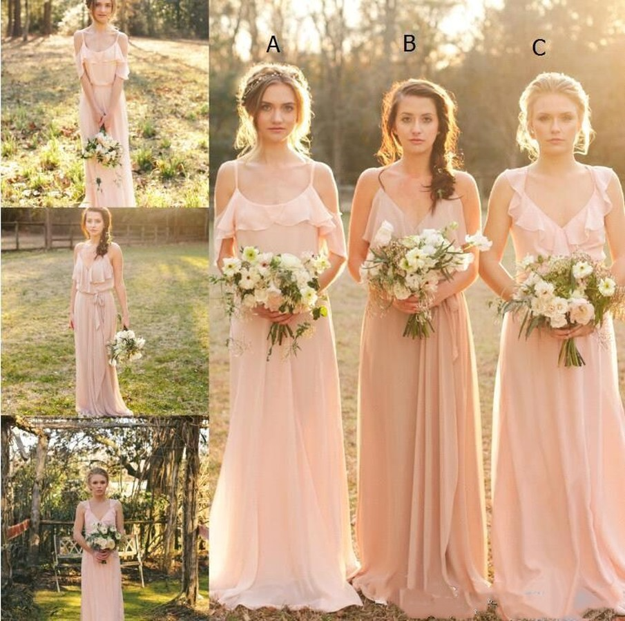 Country Style Blush Chiffon Bridesmaid Dress Mixed Styles Boho Long Bridesmaid Dresses Beach Wedding Party Gowns BC1350