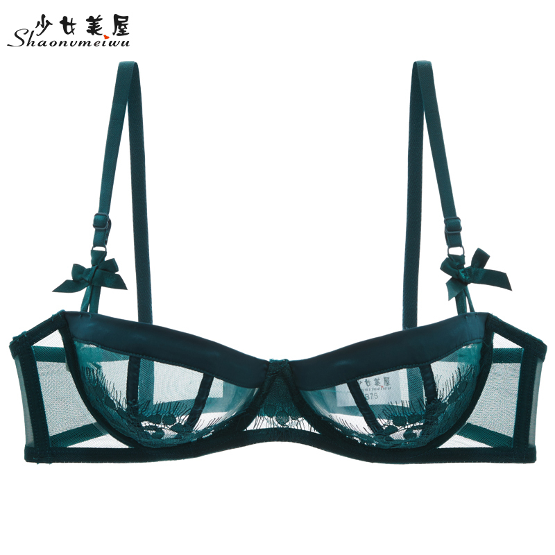Sexy ultra-thin lace bra without sponge transparent half cup underwear comfortable bra woman 201202