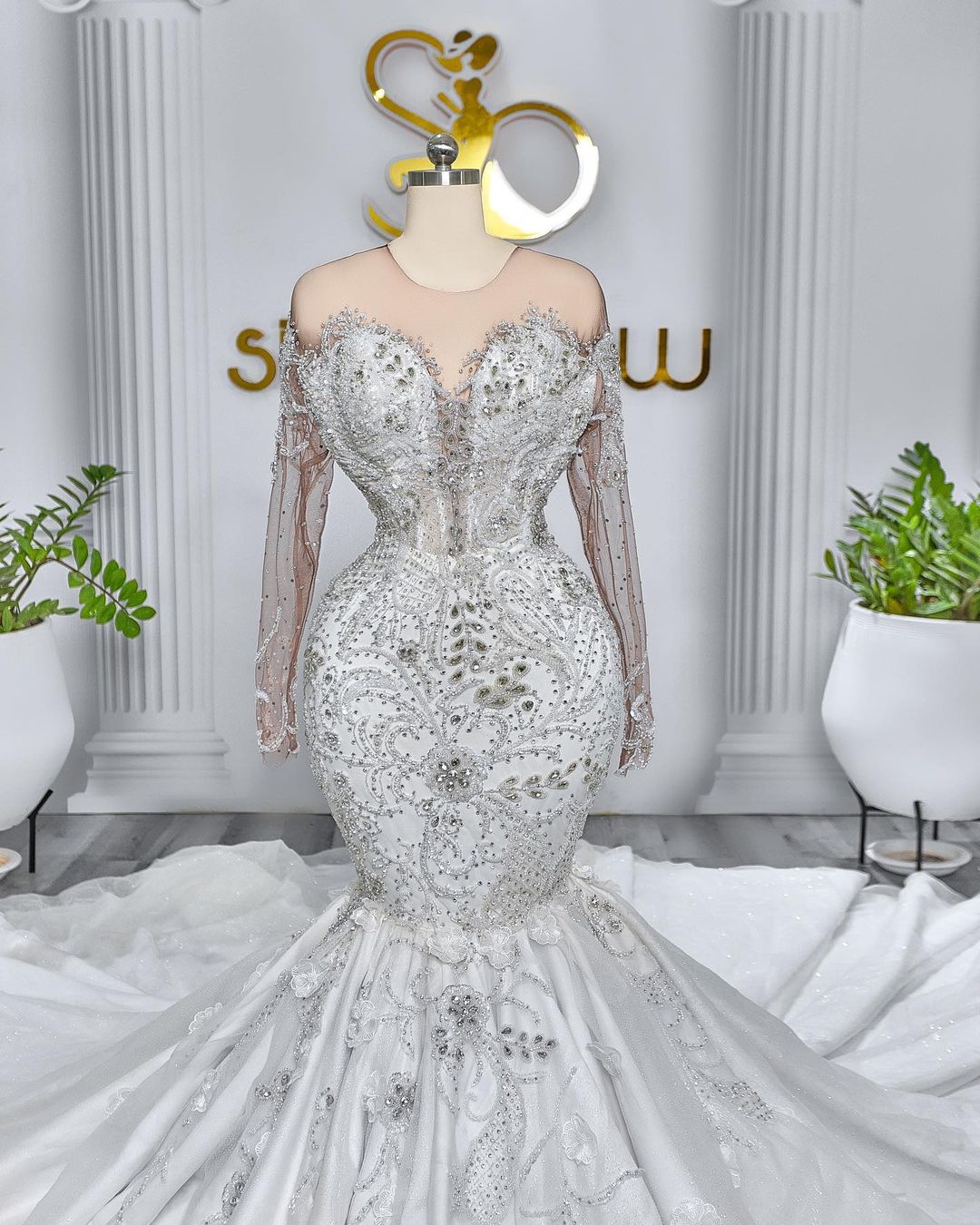 2022 Plus Size Arabic Aso Ebi Luxurious Mermaid Sexy Wedding Dress Beaded Crystals Sparkly Bridal Gowns Dresses ZJ214