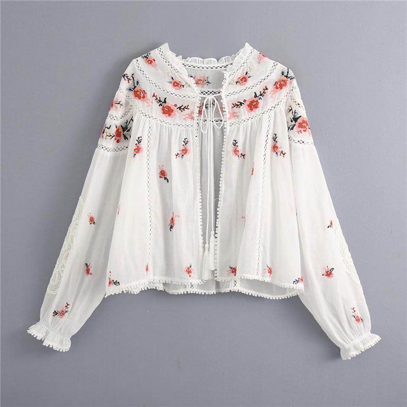 BLSQR Women Sweet Flower Embroidery Blouses Fashion Bow Tie Collar Long Sleeve Female Shirts Chic Lace Splicing Tops, White
BLSQR Women Sweet Flower Embroidery Blouses Fashion Bow Tie Collar Long Sleeve Female Shirts Chic Lace Splicing Tops, White