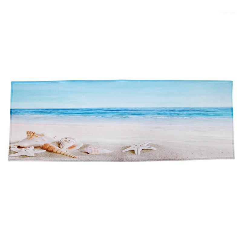 

Blue Ocean Starfish Conch Shell Holiday Beach Seaside Scenery Nautical Theme Print Polyester Rubber Anti-Skid Bathroom Mats Rugs1