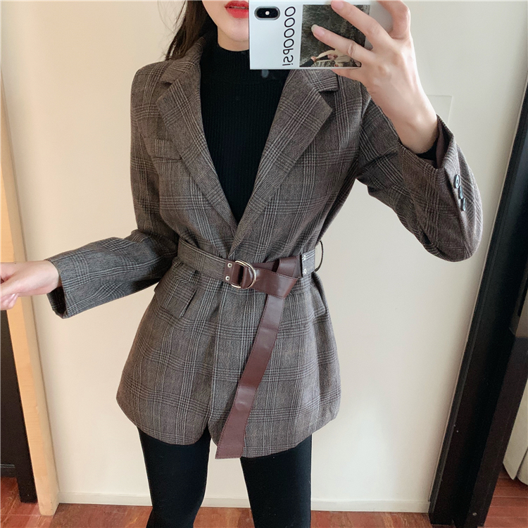 Colorfaith New Autumn Winter Women's Blazers Button With Belt Pockets Formal Jackets Outerwear England Style Tops JK6561 201102