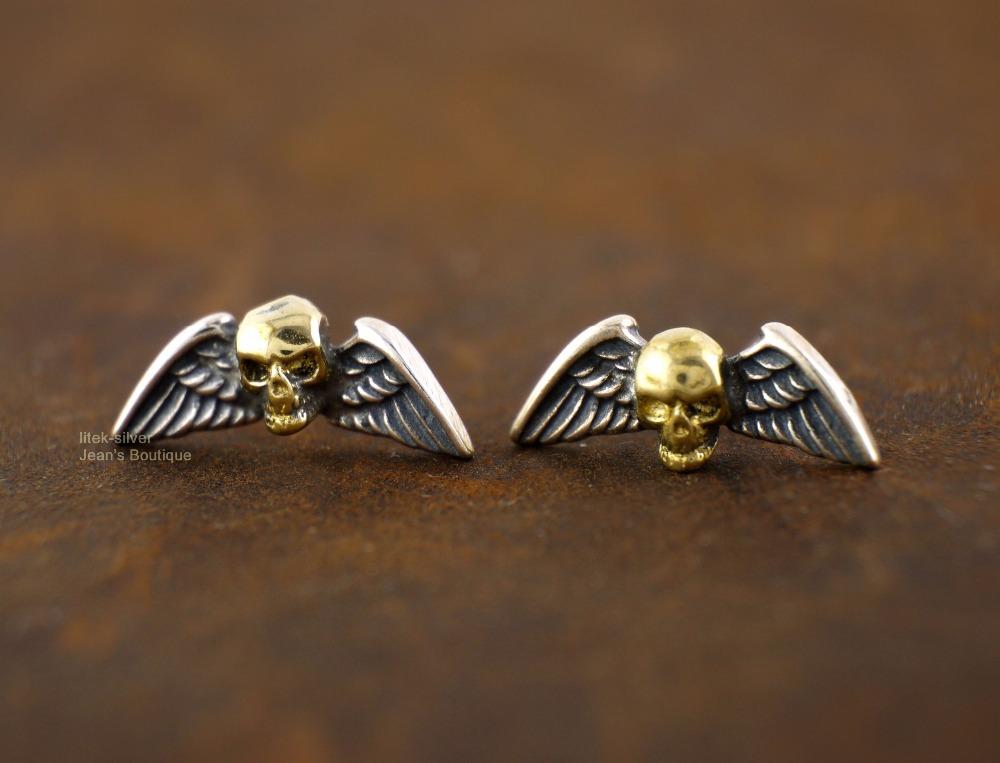 Stud 925 Sterling Silver & Brass Skull Skeleton Wing Post Single Earring Jewelry A1371
Stud 925 Sterling Silver & Brass Skull Skeleton Wing Post Single Earring Jewelry A1371