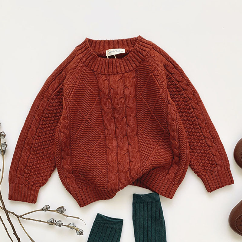 New Autumn Kids Boys Girls Long Sleeve Knit Hemp Flowers Sweater Winter Baby Kids Boys Girls Pullover Sweaters 201128
